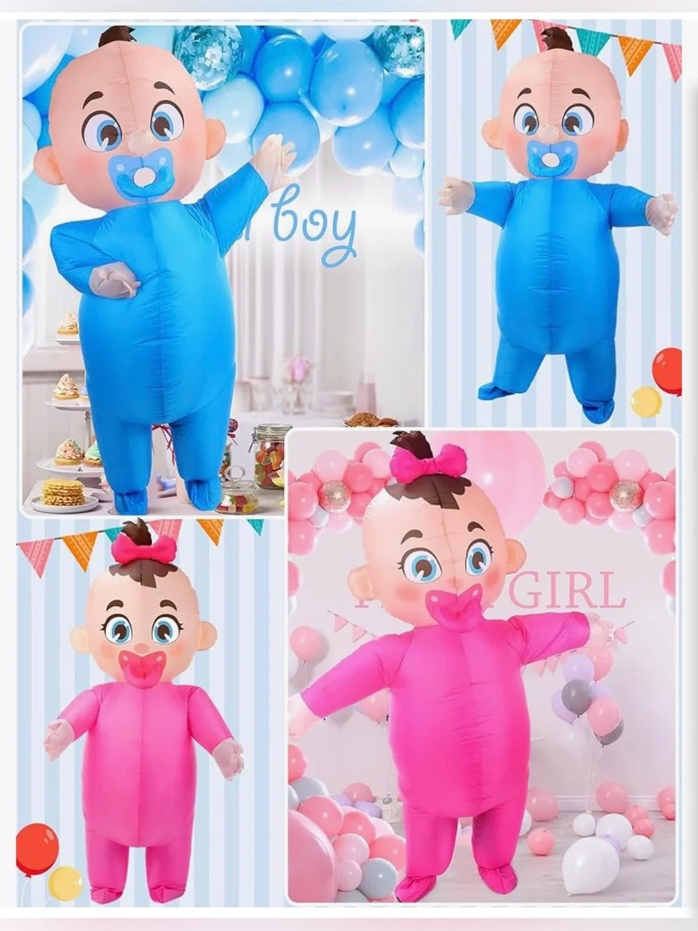 2 PCS Giant Inflatable Baby Costume - Gender Reveal Ideas Boy & Girl